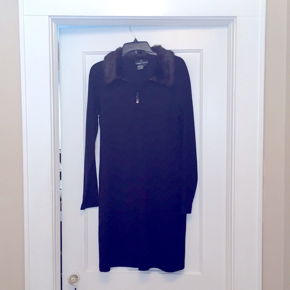 Sweater dress with faux mink collar